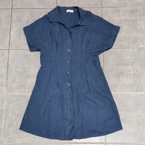Blue Button-Up Dress Made In Italy Linen-Cotton